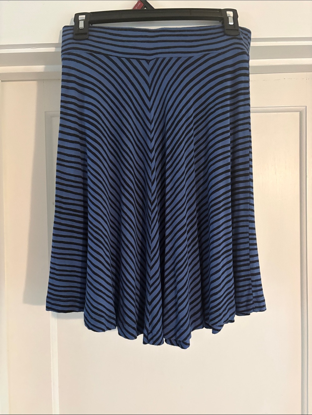 LOFT Blue and Black Striped Circle Skirt